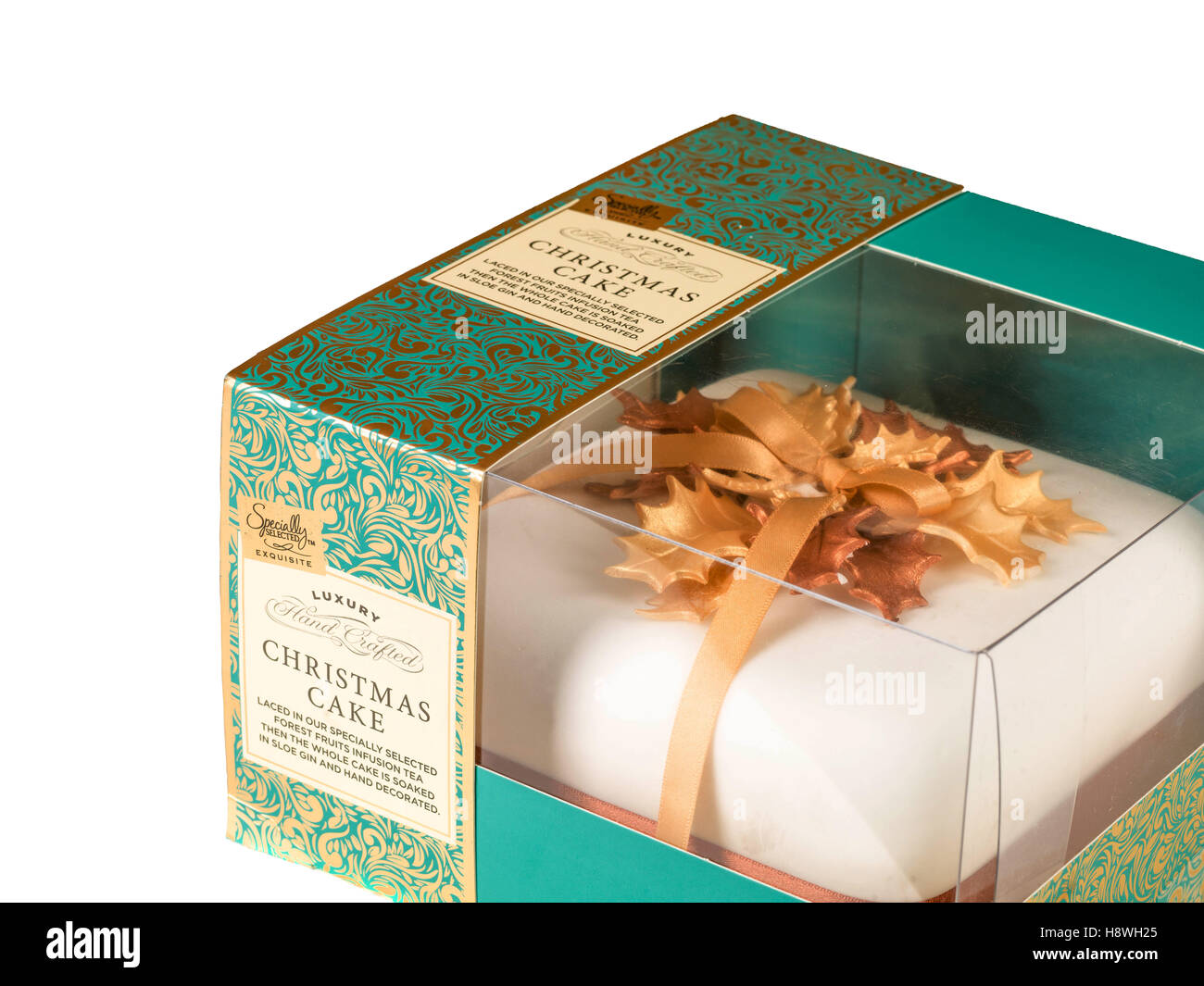 Boxed Christmas Cake With Holly Decorations and Ribbons Stock Photo Alamy