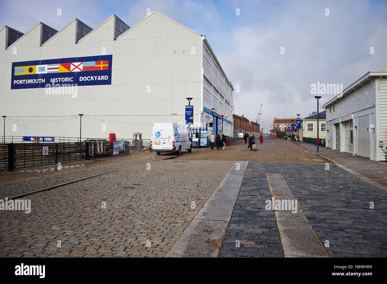 General view of Portsmouth Historic Dockyard Stock Photo