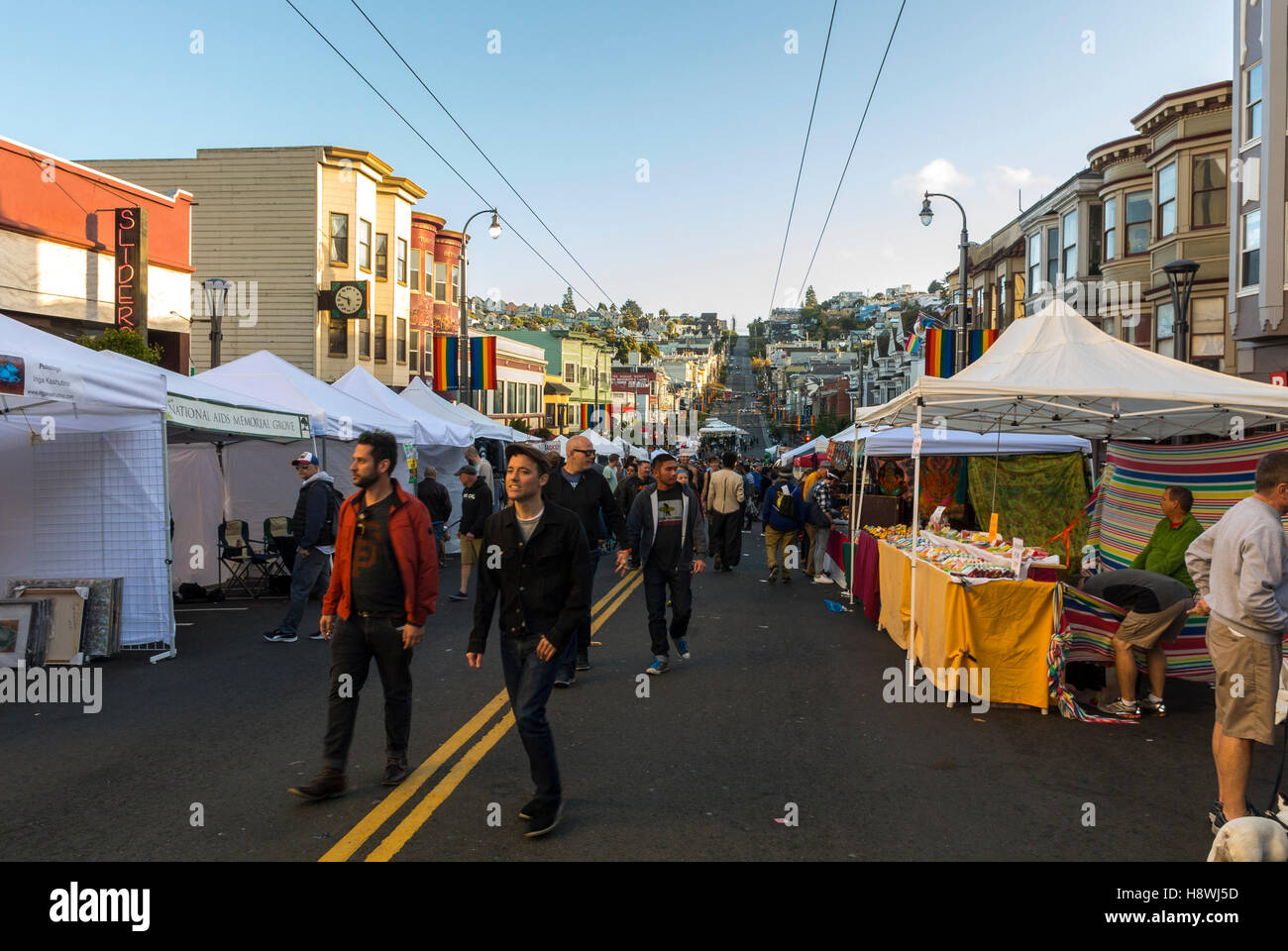 San Francisco, CA, USA, Crowd of Men Celebrating Street Festival, Gay Neighborhood, 'Castro Street Fair'  Street Vendors, gentrification  [USA] Stock Photo