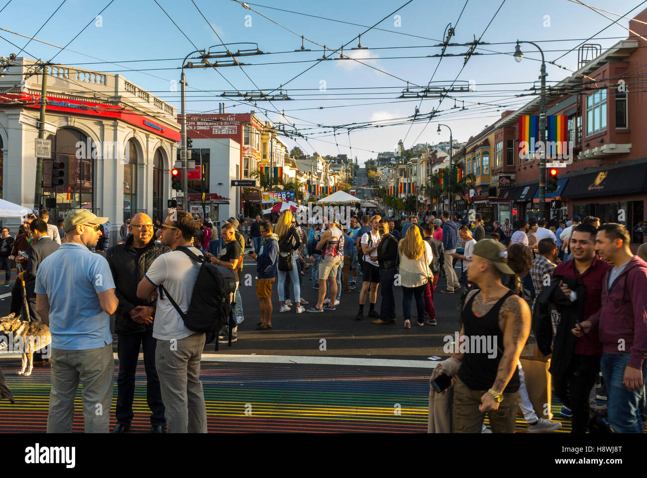 San Francisco, CA, USA, Crowd of Men Celebrating Street Festival, Gay