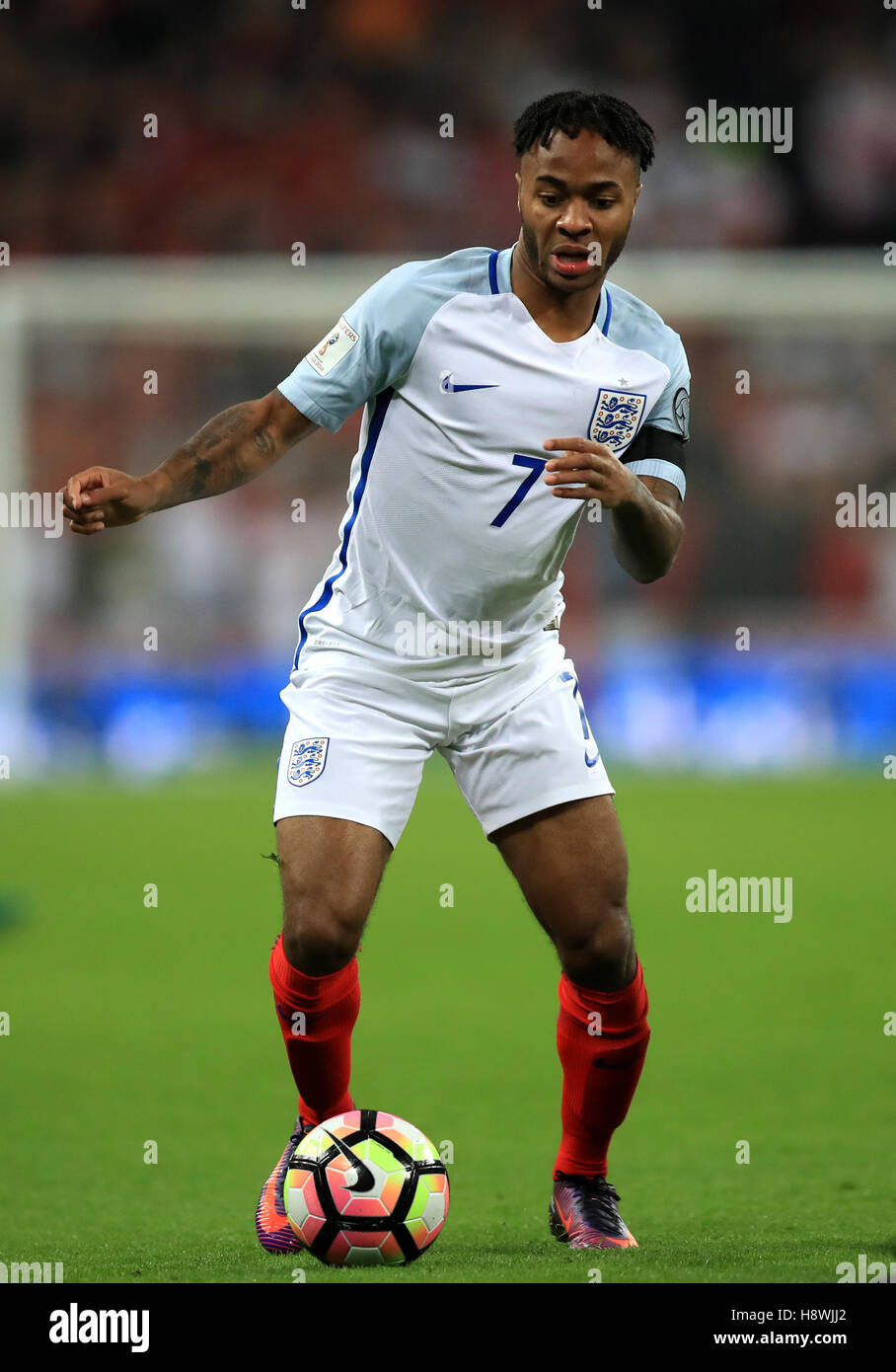 England's Raheem Sterling during the 2018 FIFA World Cup qualifying, Group F match at Wembley Stadium, London. Stock Photo