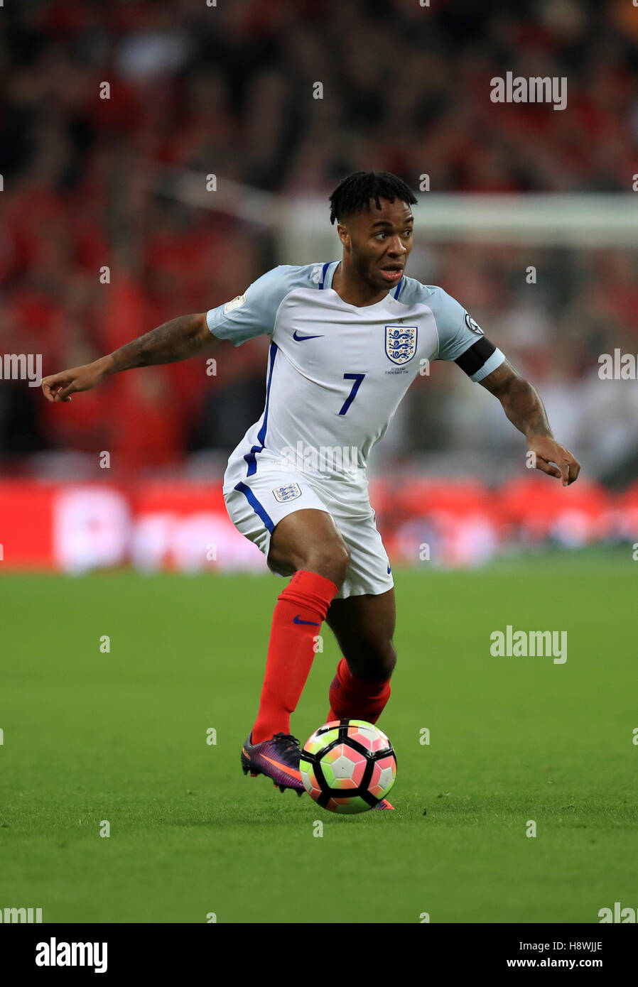 England's Raheem Sterling during the 2018 FIFA World Cup qualifying, Group F match at Wembley Stadium, London. Stock Photo