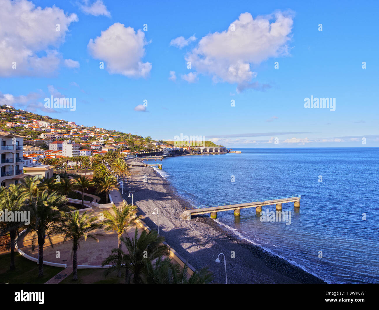 Portugal, Madeira, View of the stone beach in Santa Cruz. Stock Photo