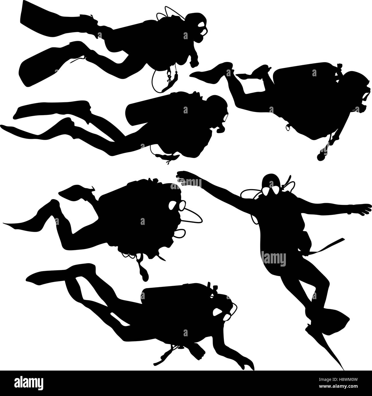 Set black silhouette scuba divers. Vector illustration Stock Vector Image & Art Alamy