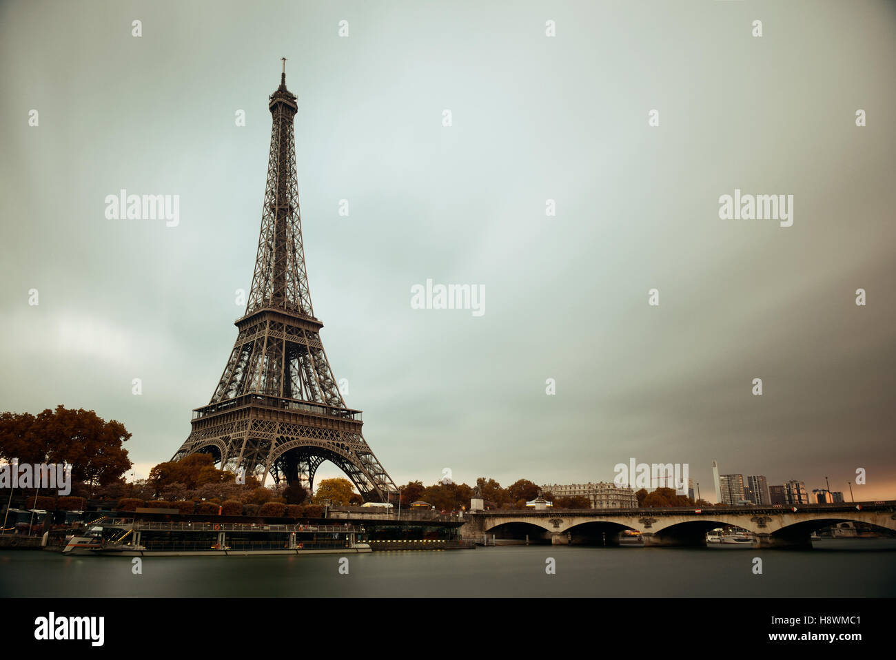 Eiffel Tower with bridge in River Seine in Paris, France Stock Photo