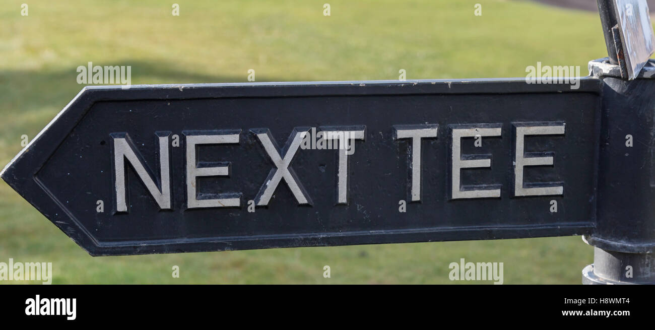 Next Tee Arrow with a green background. Stock Photo