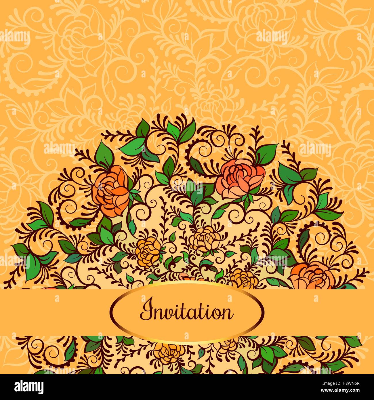 Spring flowers bouquet for vintage card. Vector illustration on yellow ...