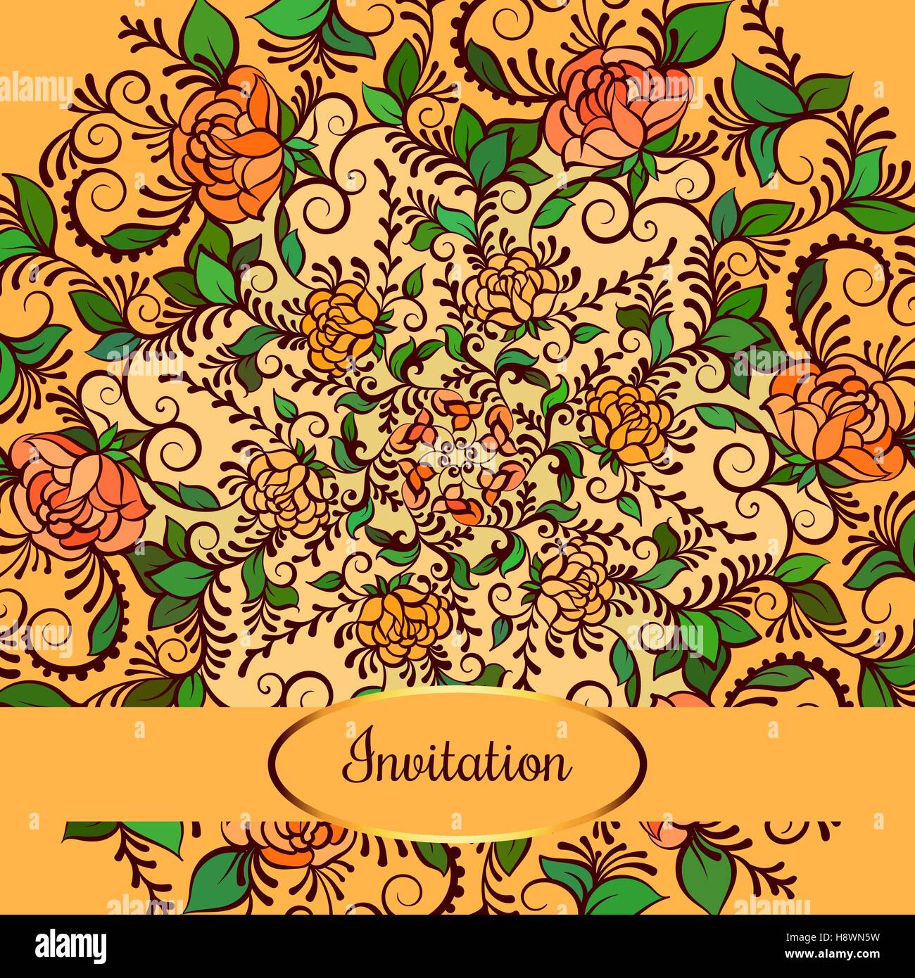 Spring flowers bouquet for vintage card. Vector illustration on yellow ...