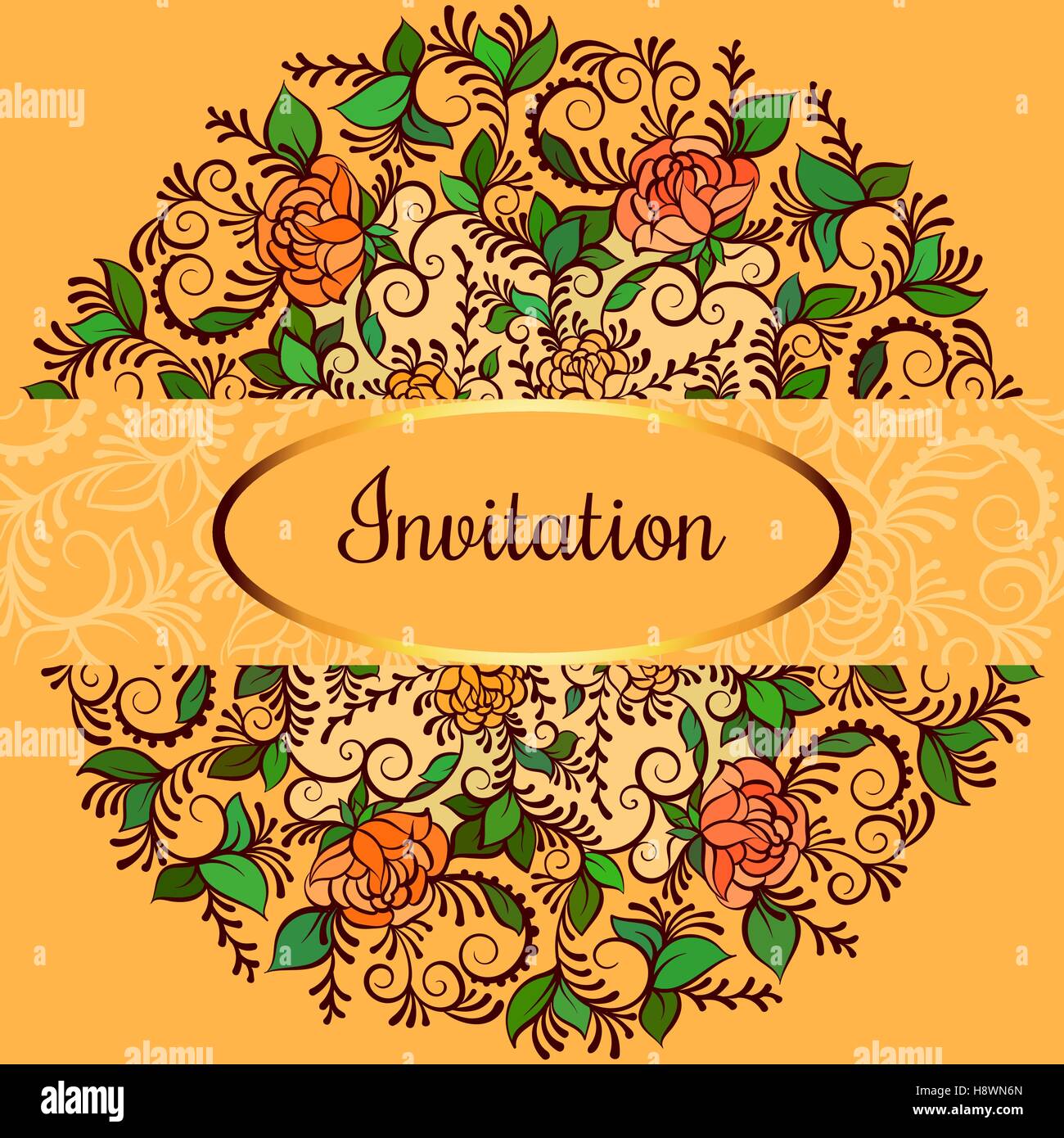 Spring flowers bouquet for vintage card. Vector illustration on yellow ...