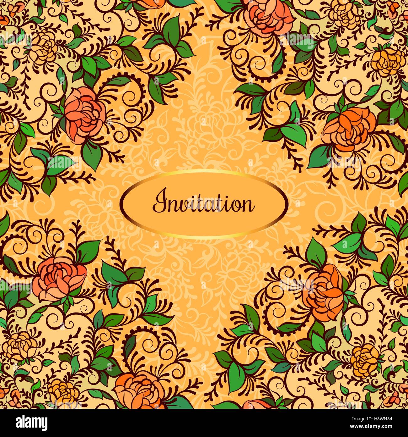 Spring flowers bouquet for vintage card. Vector illustration on yellow ...
