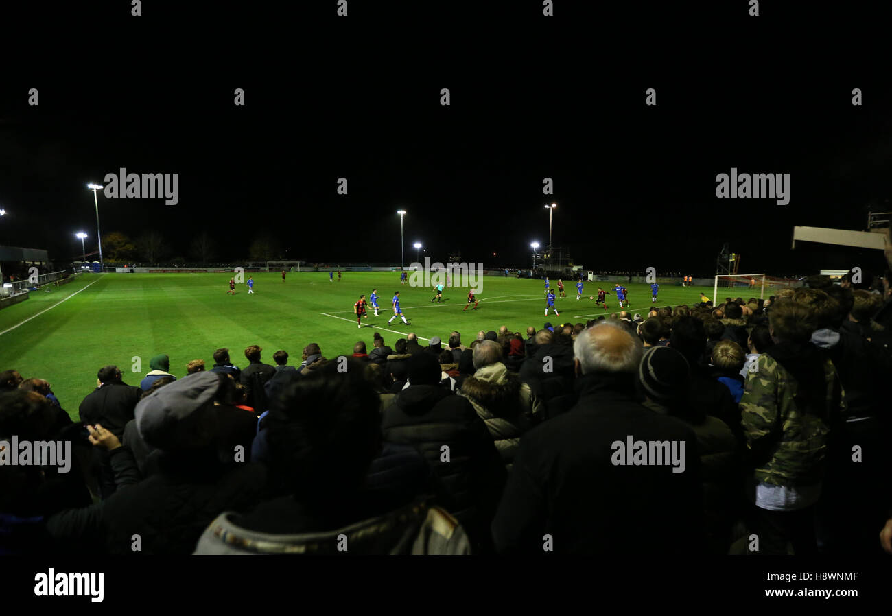 A general view of the FA Cup First Round Replay at St James Park, Brackley. Stock Photo