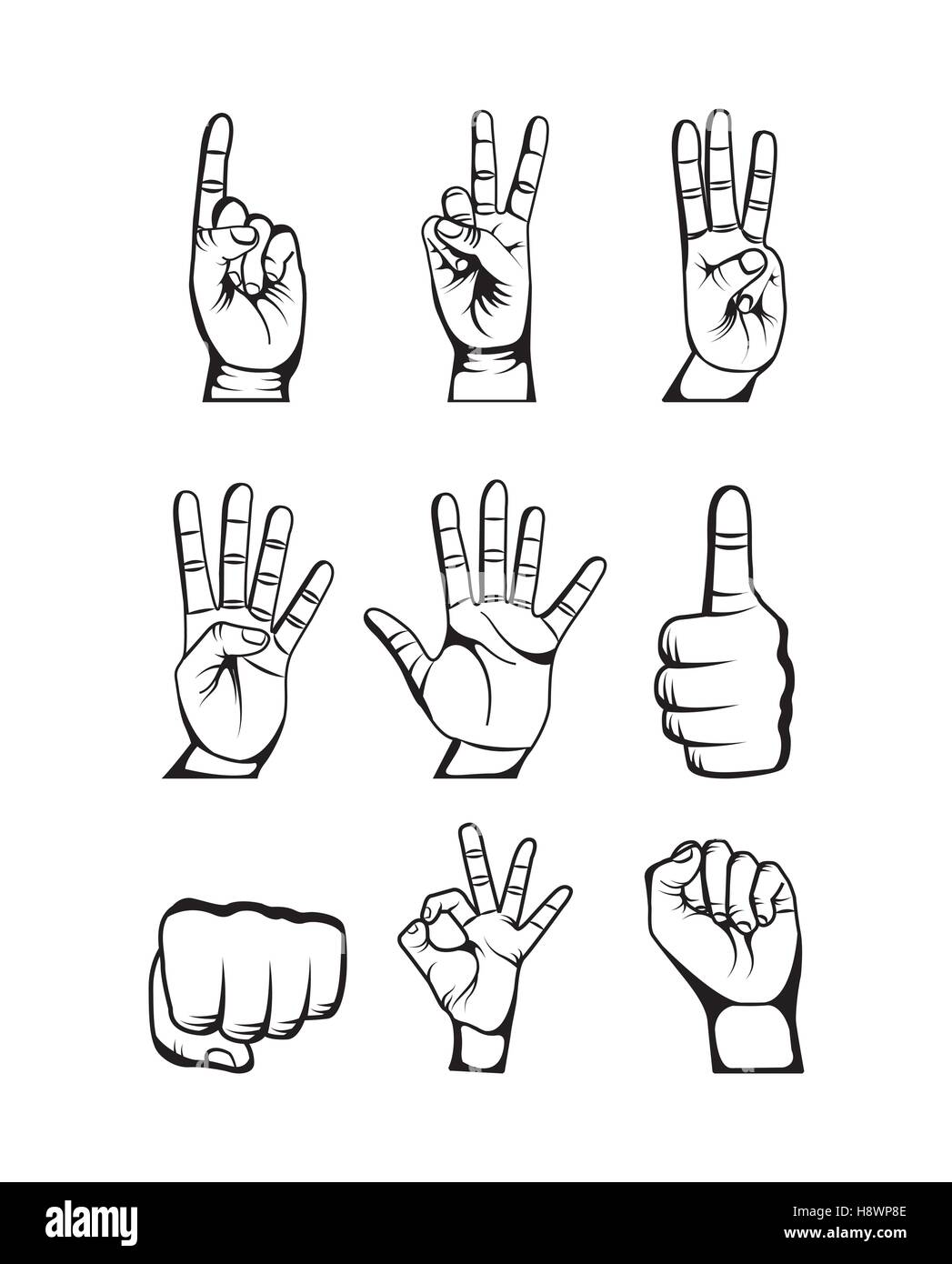 icons set of human hand with gesture expression over white background ...