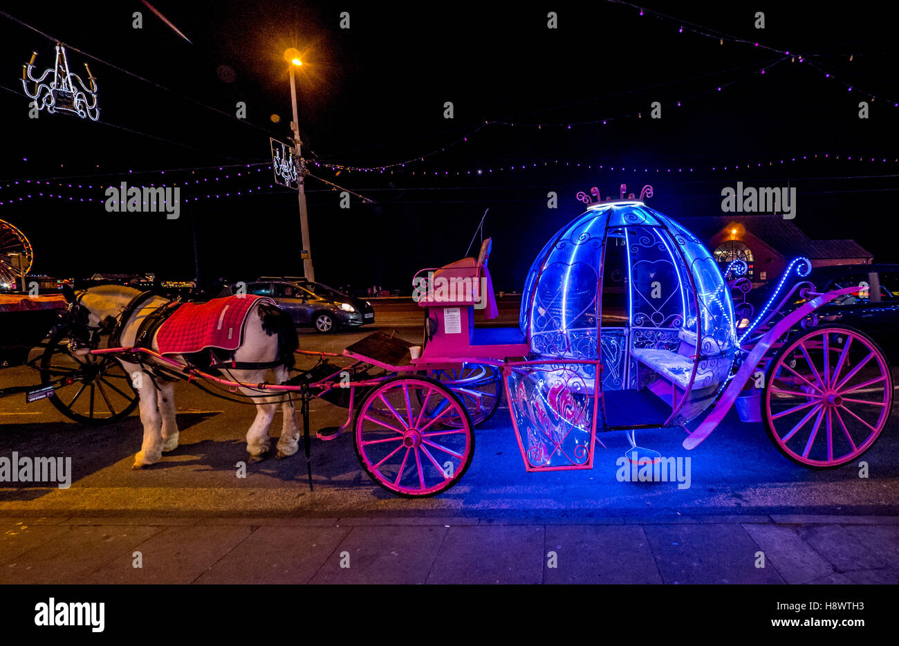 Illuminated fairytale horse and carriage at Blackpool illuminations