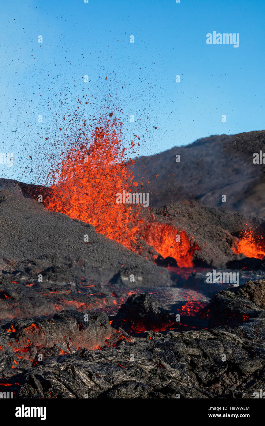 Piton de la Fournaise in activity, Volcano eruption 13 of september 2016, Reunion Stock Photo
