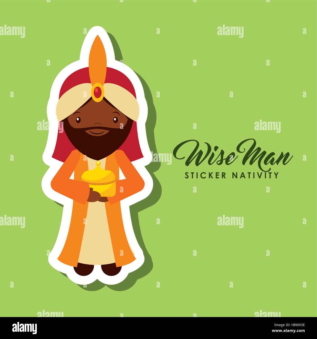 cartoon wise man sticker nativity over green background. colorful design. vector illustration Stock Vector