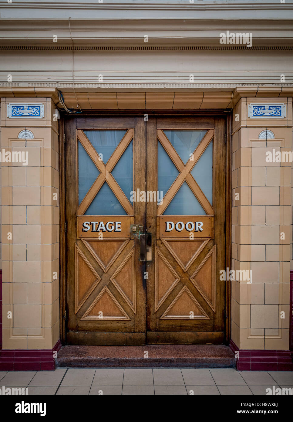 Stage Door in the Floral Hall, Winter Gardens, Blackpool, Lancashire, UK. Stock Photo