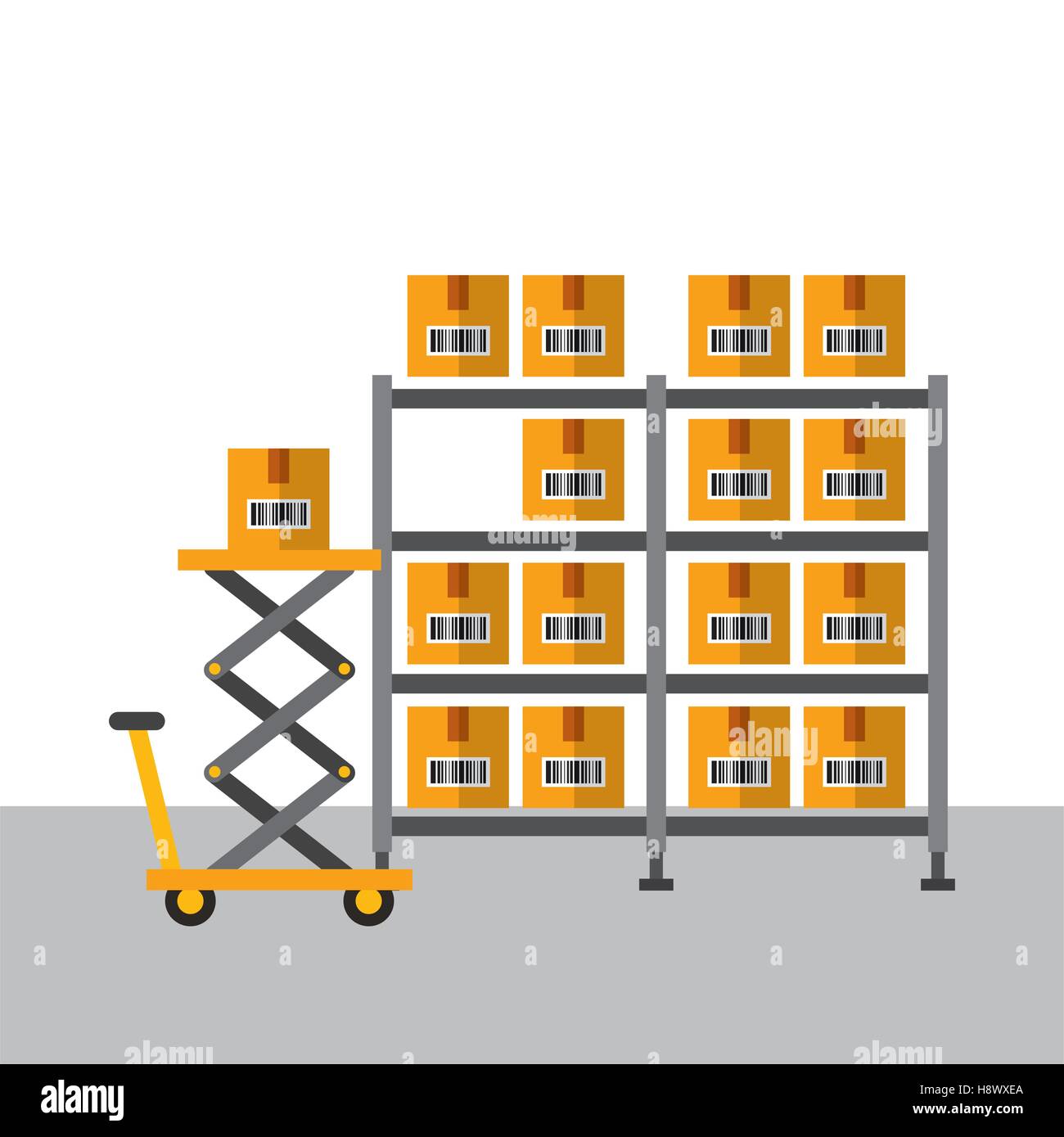 shelf with carton boxes over white background. colorful design. vector