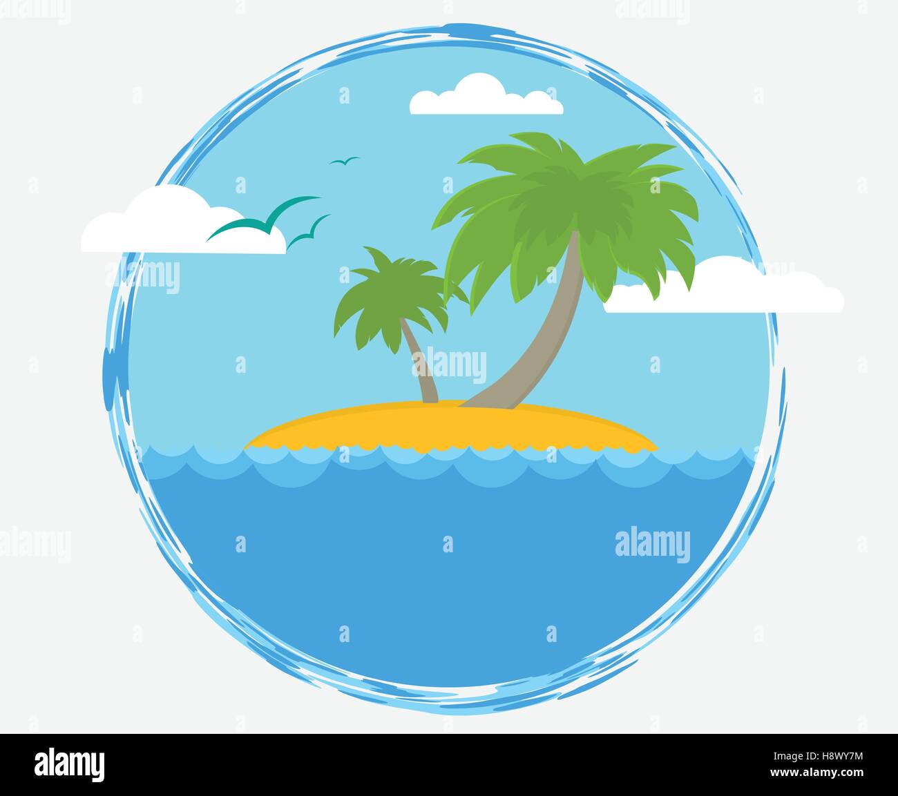 Simple flat label with tourist desert island and ocean. Stock Vector