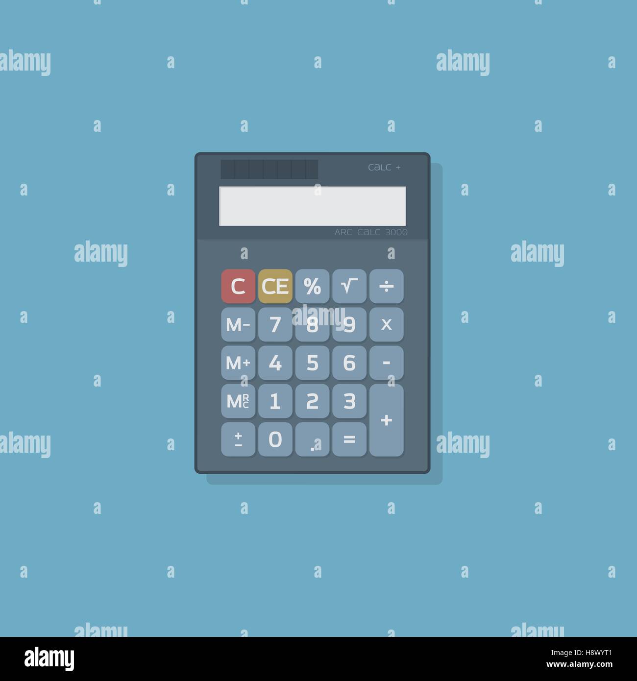 Flat icon of financial calculator. Buttons with rounded corners. Stock Vector