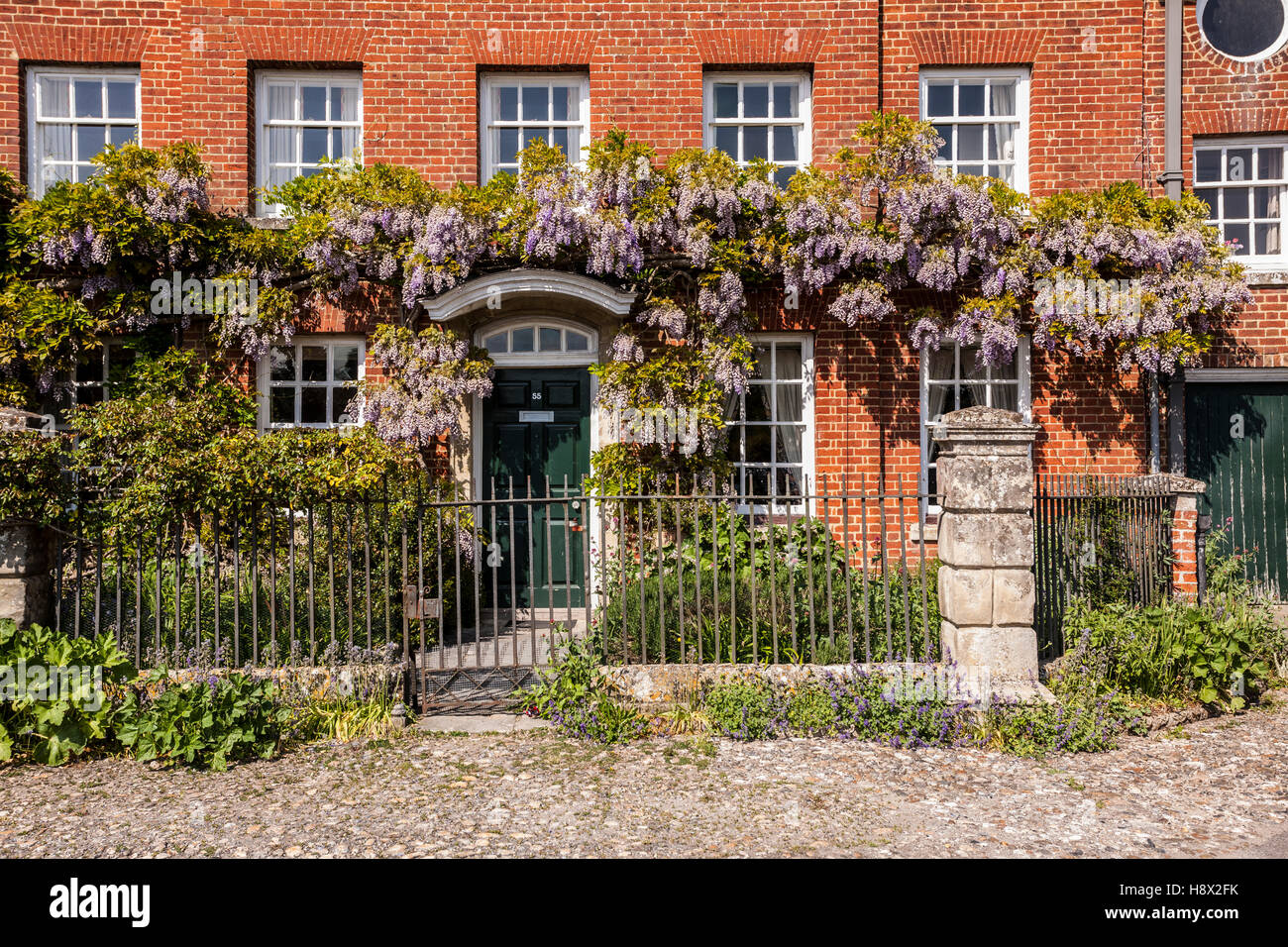A house adorned with wisteria in the historic Close in Salisbury, Wiltshire. Stock Photo