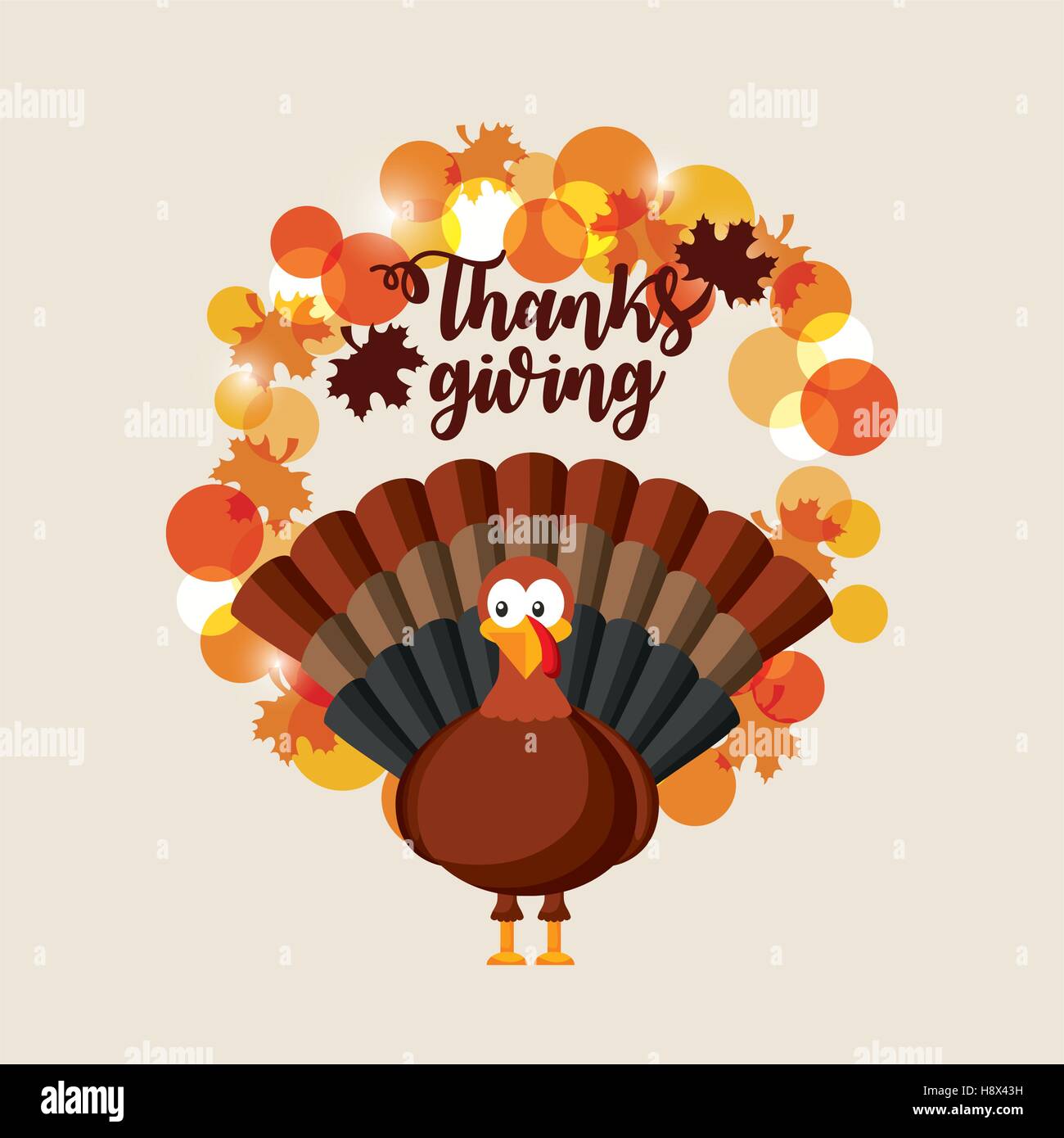 Happy Thanksgiving Card With Cartoon Turkey And Decorative Icons Colorful Design Vector Illustration Stock Vector Image Art Alamy