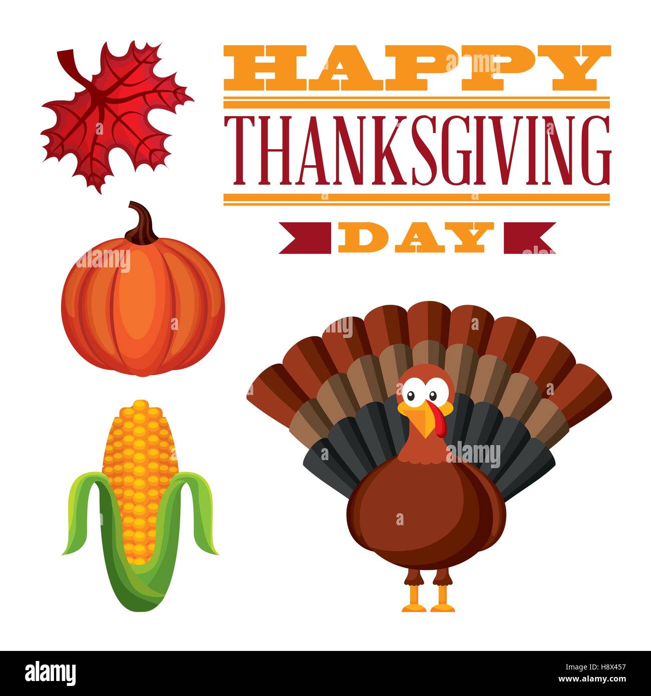happy thanksgiving card with turkey and pumpkin with autumn leaf ...