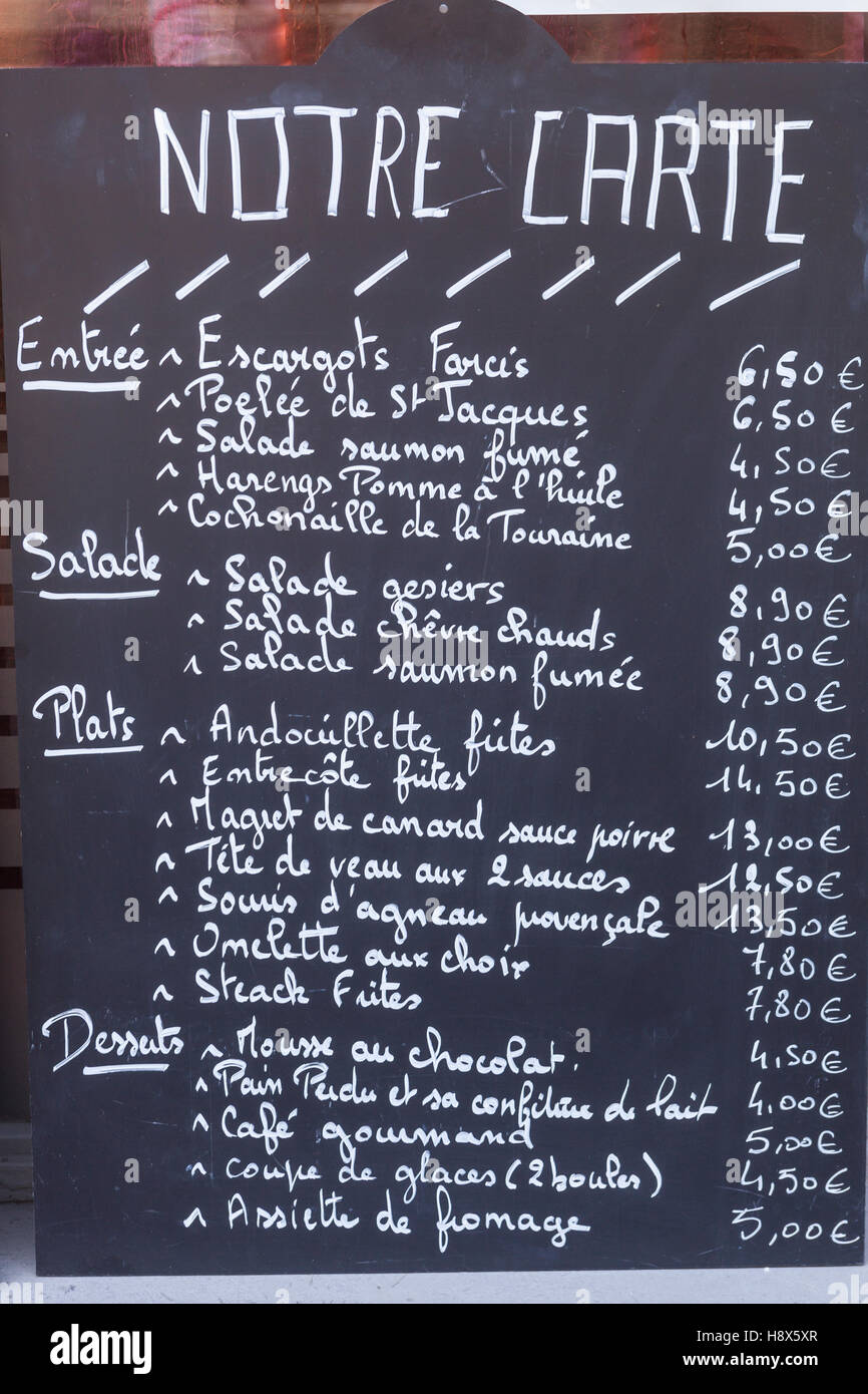 Restaurant menu in French. Stock Photo