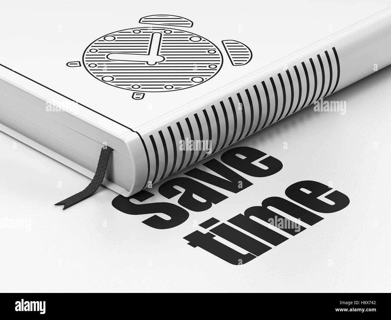 Time concept: book Alarm Clock, Save Time on white background Stock ...
