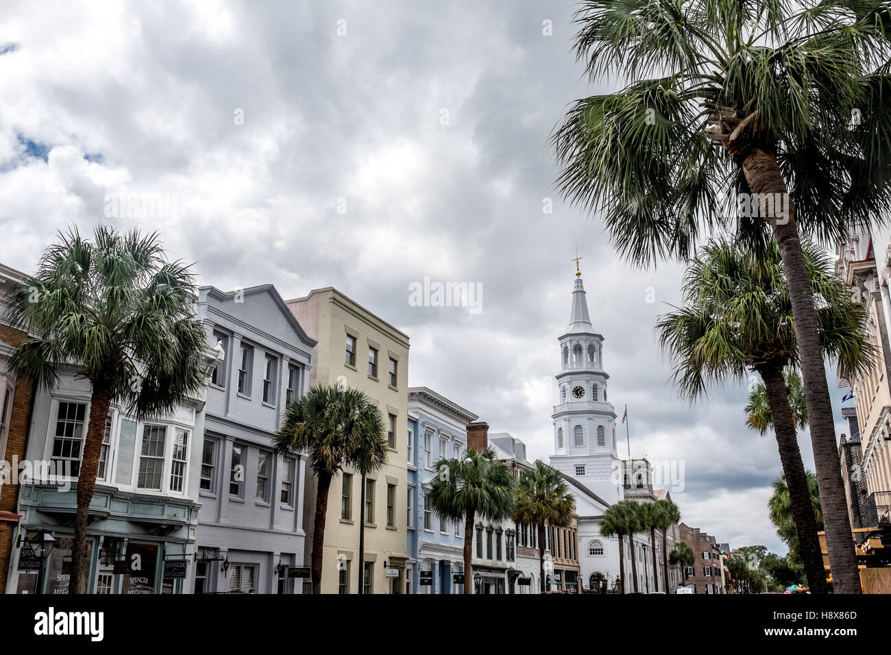 Broad Street Charleston South Carolina building southern frontage architecture old south Stock Photo