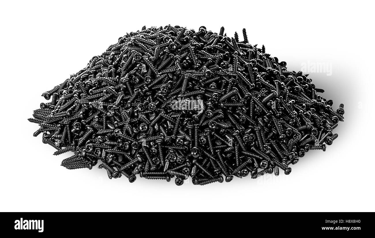 Heap of screws top view isolated on white background Stock Photo