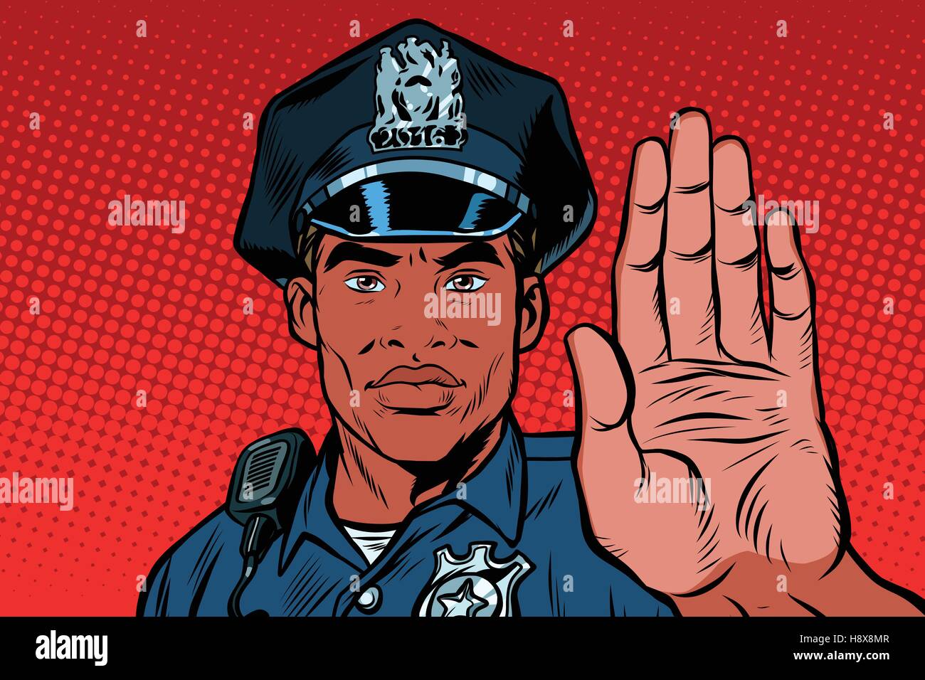 Retro police officer stop gesture Stock Vector