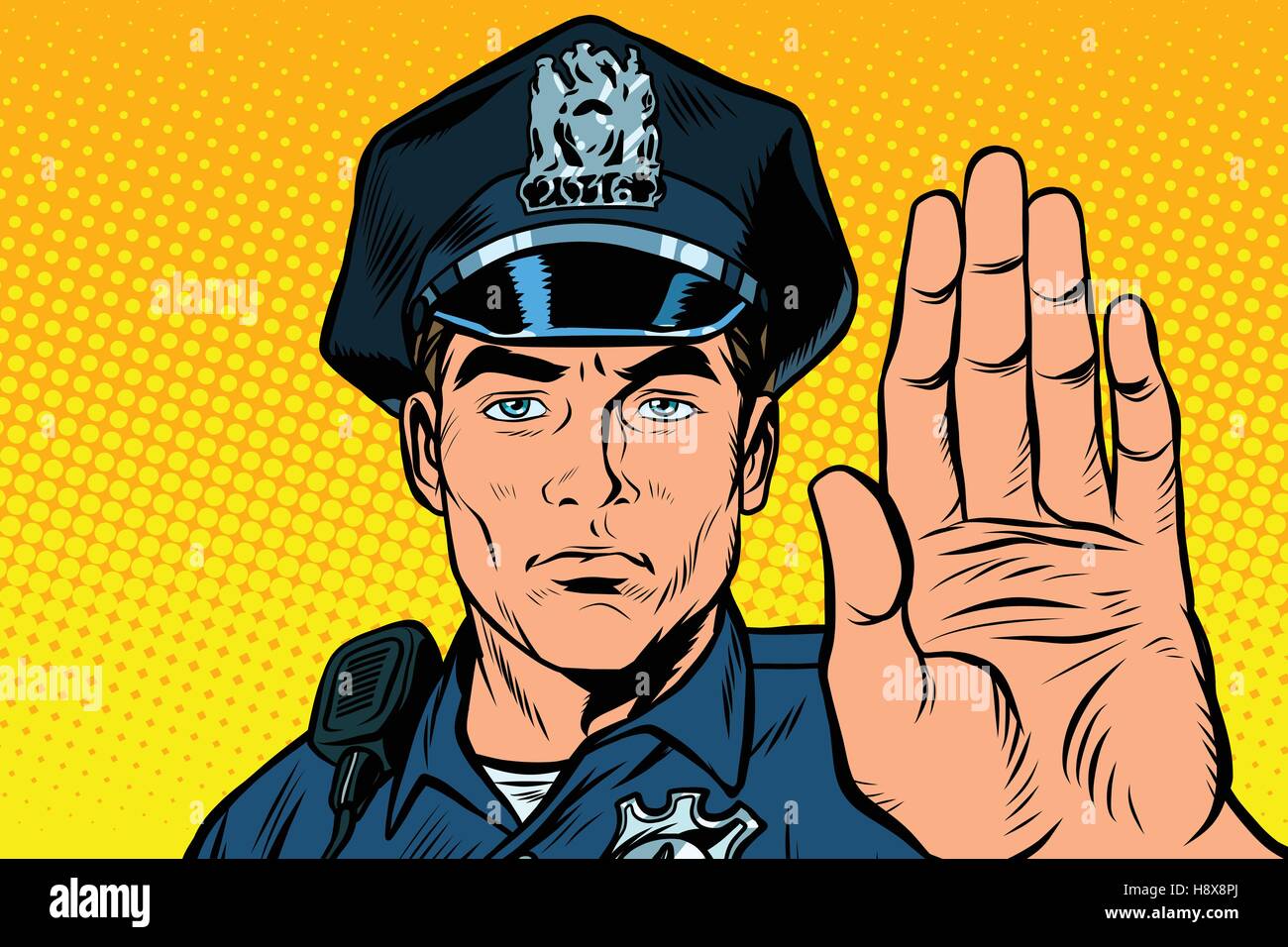 Retro police officer stop gesture Stock Vector