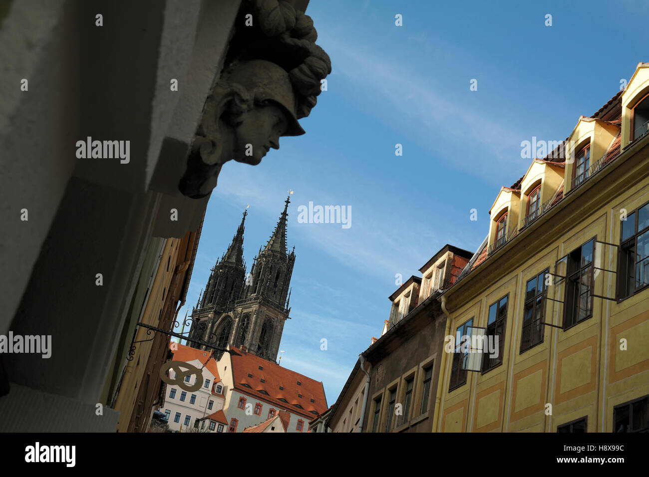 Blick auf den Meissner Dom von der Burgstrasse, Meißen, Sachsen, Deutschland, Germany Stock Photo