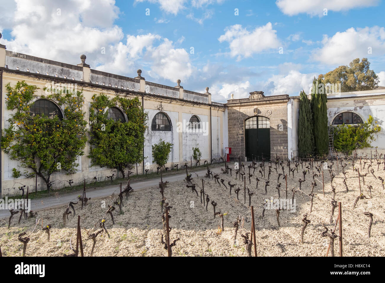 Exterior of a wine cellar in Jerez de la Frontera, Spain Stock Photo