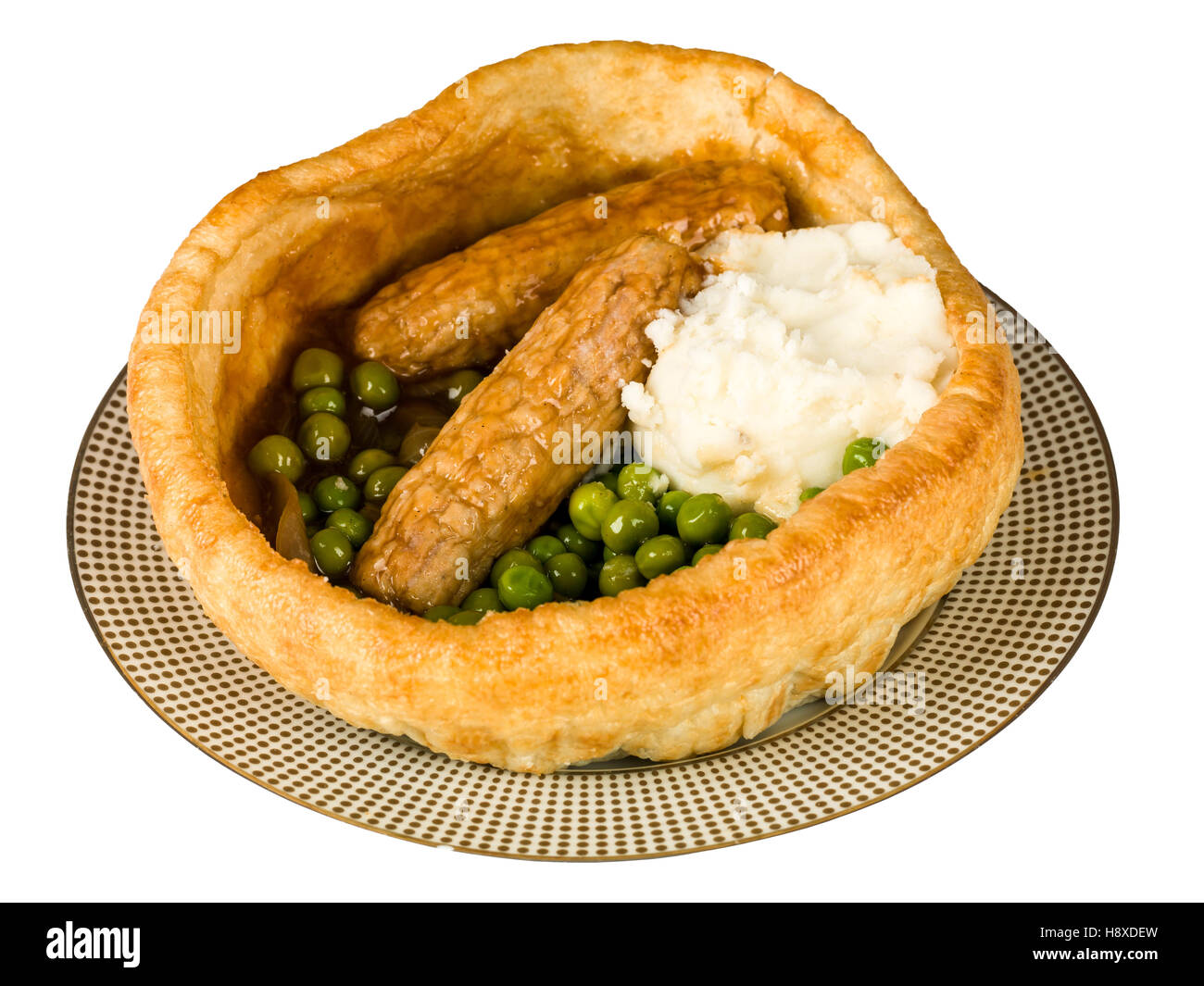 Sausage and Mash in a Yorkshire Pudding Stock Photo Alamy