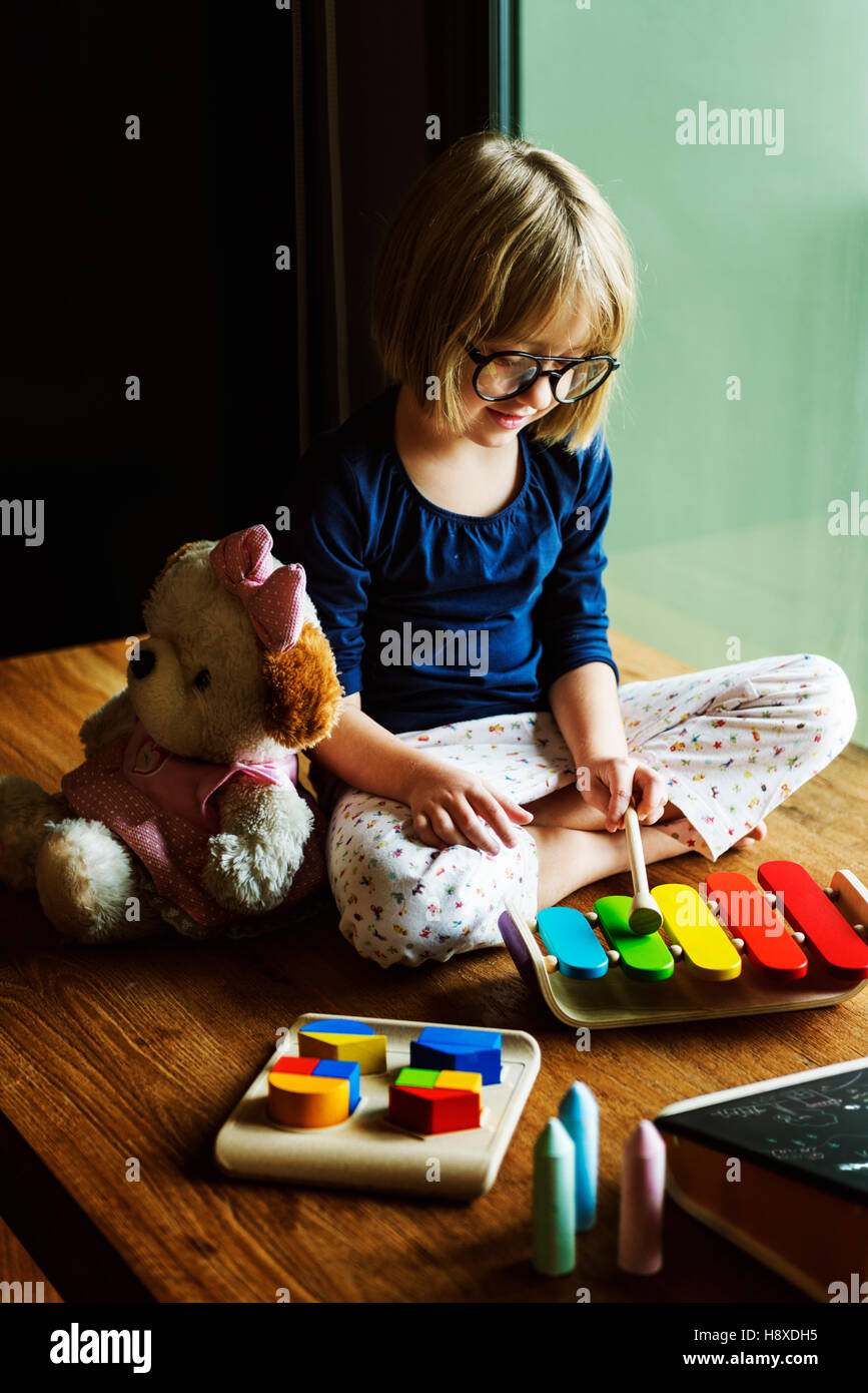 Kid Playing Xylophone Toy Enjoy Concept Stock Photo