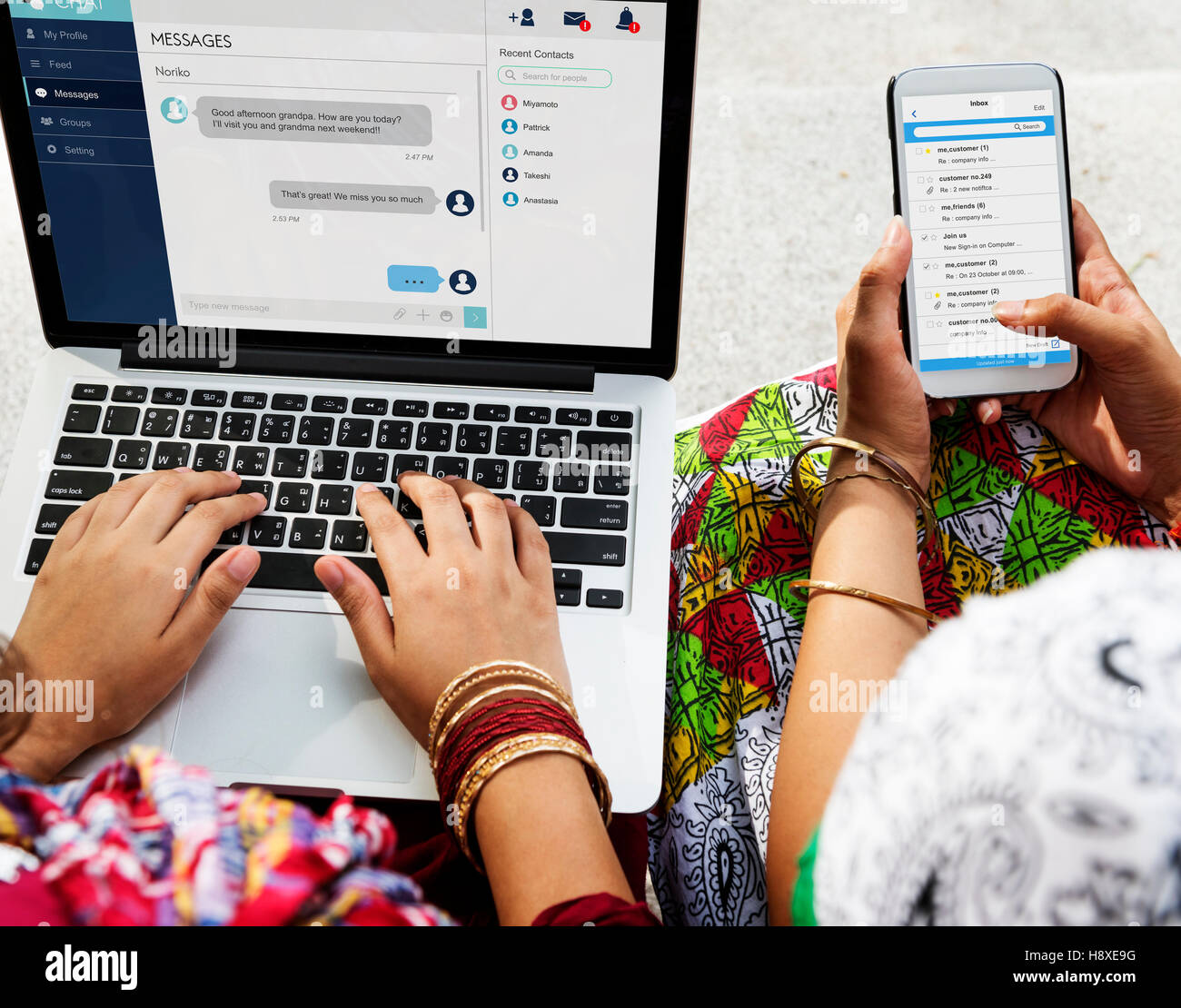 Chat Communication Online Message Laptop Cellphone Concept Stock Photo ...