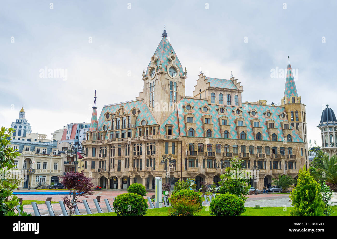 The Europe Square is the one of the most popular tourist locations, that boasts perfect architectural ensemble and lush greenery, Batumi, Georgia. Stock Photo