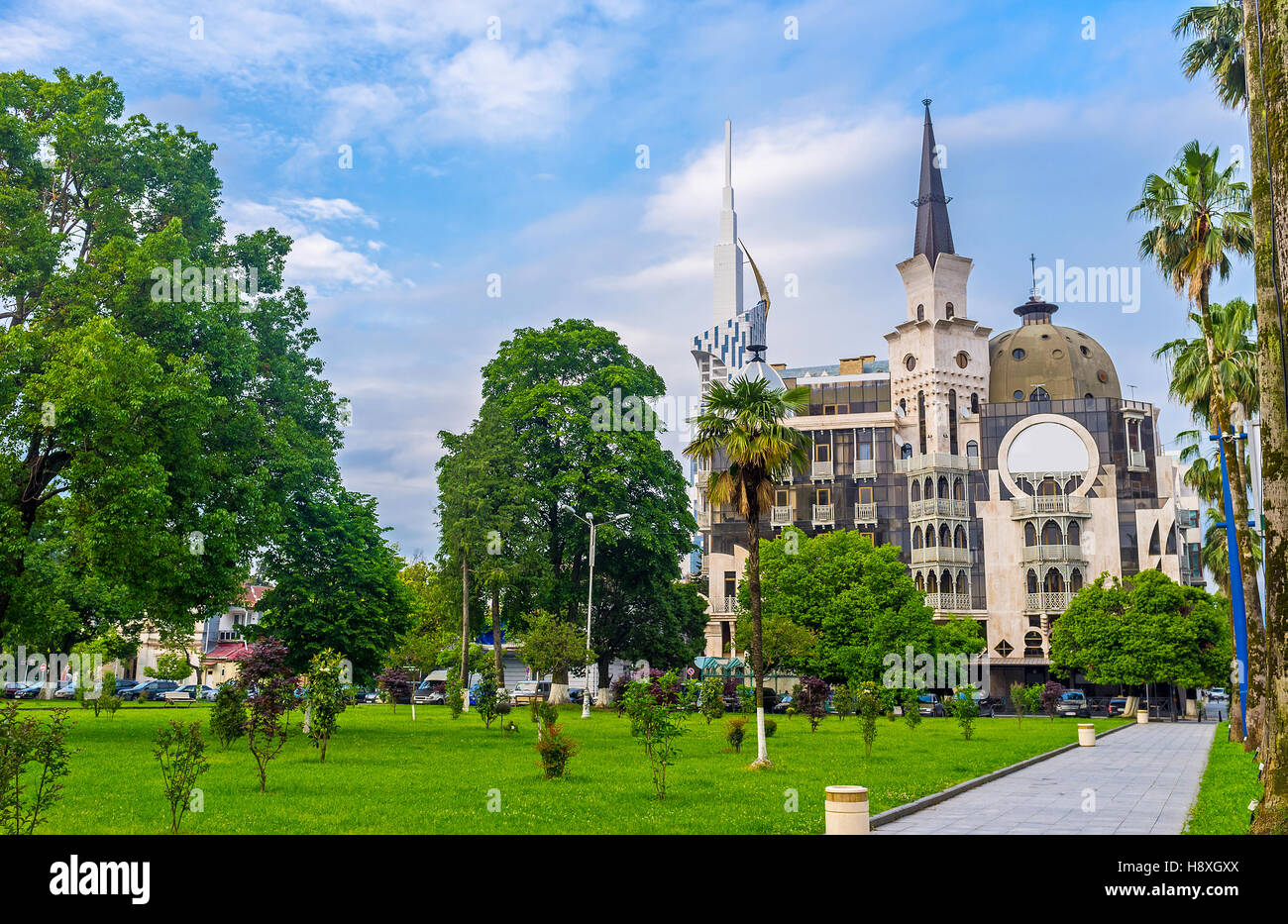 The Batumi Boulevard surrounded by the modern residential buildings, hotels, business complexes and luxury restaurants, Georgia. Stock Photo