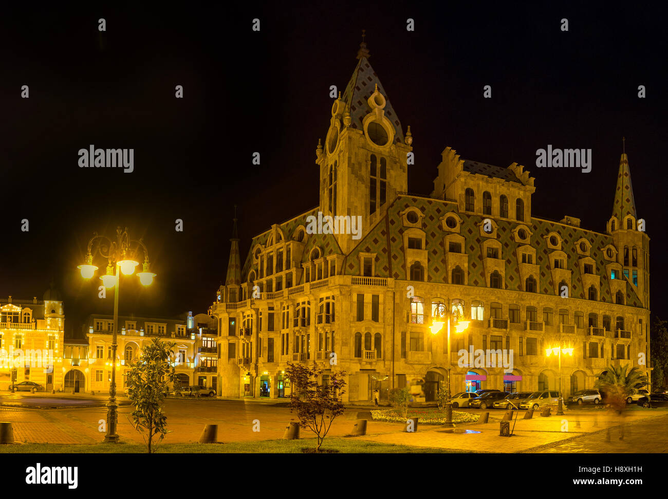 The Europe Square is one of the most beautiful locations in city, especially in bright illumination, Batumi, Georgia. Stock Photo