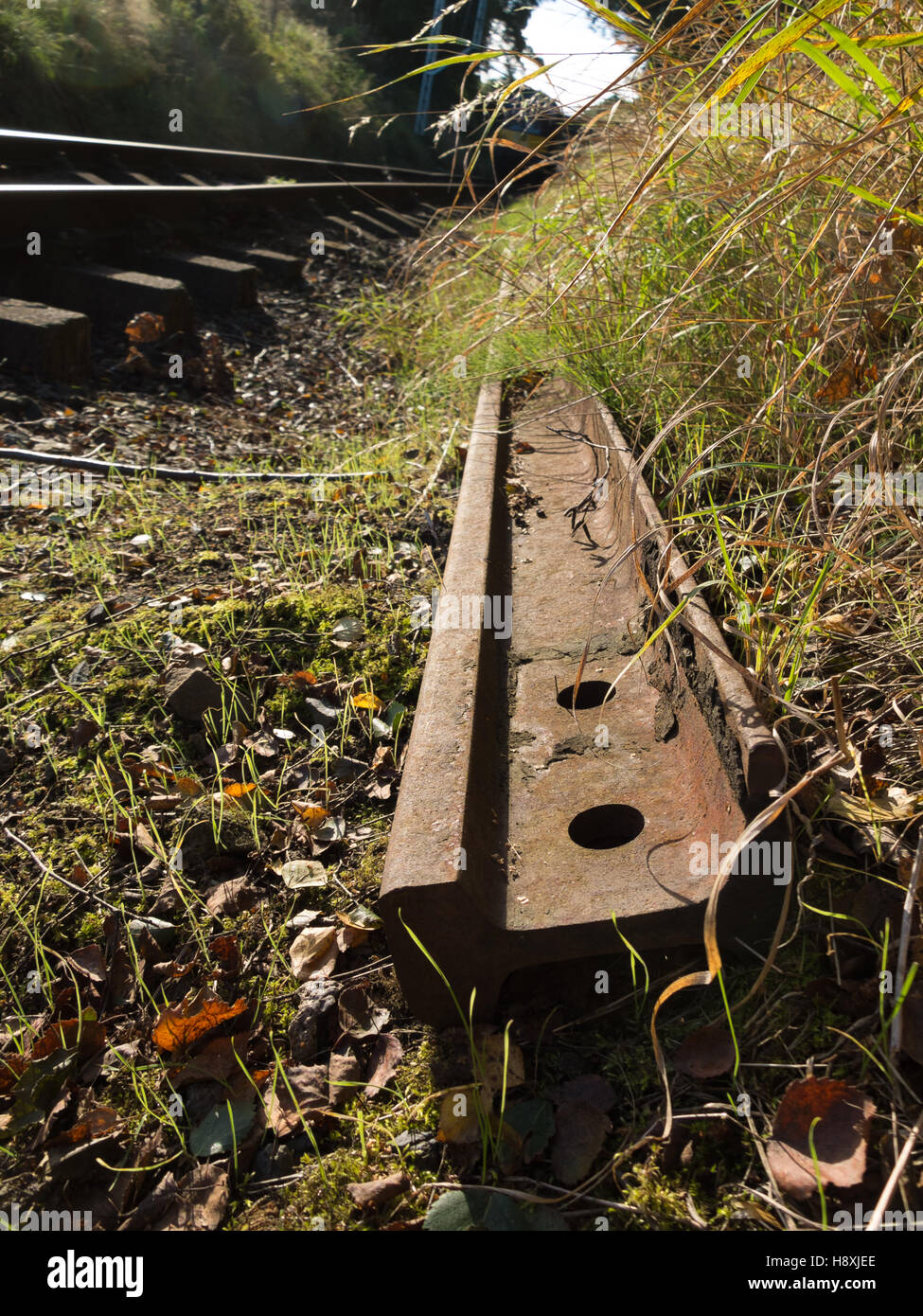 dismantled rusty rail track Stock Photo