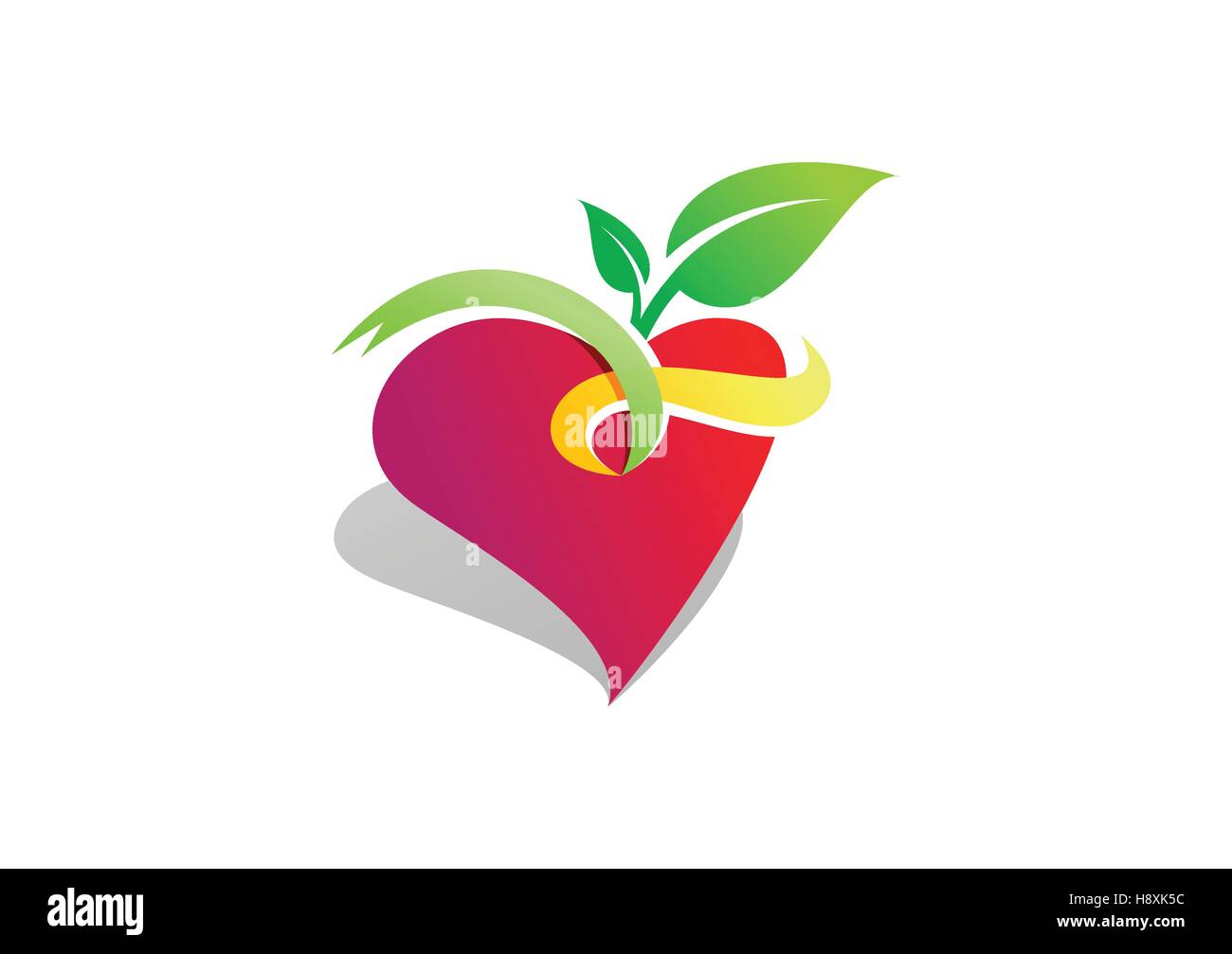 fruit heart wellness logo, health red apple heart logotype symbol icon vector design Stock Vector