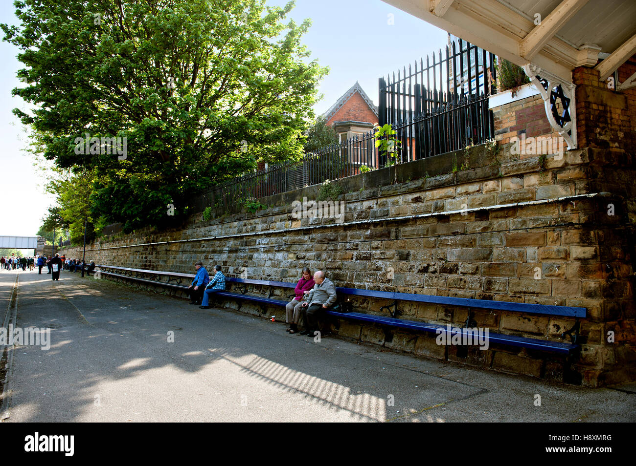 The longest station seat in the world at 95 yards (87 m) in length situated on Scarborough Railway Station, uk Stock Photo