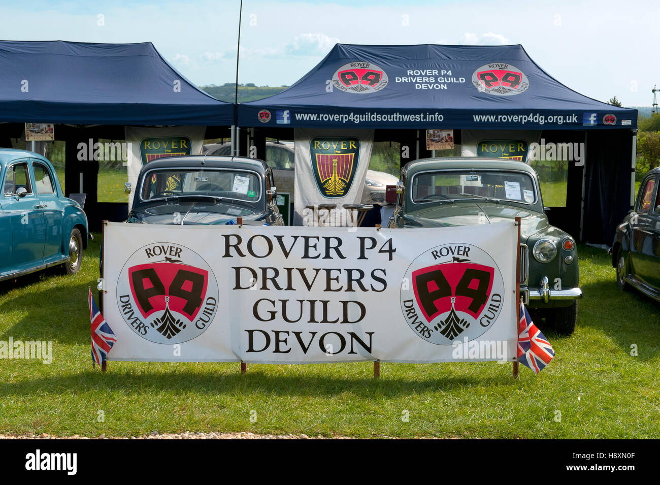 Vintage Rover cars displayed at a Rover P4 Rally Stock Photo