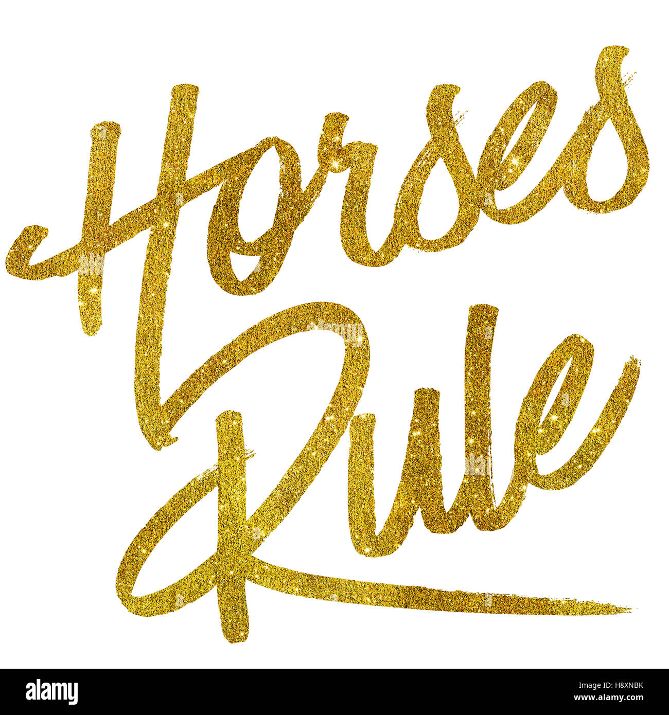 Horses Rule Gold Faux Foil Metallic Glitter Quote Isolated Stock Photo