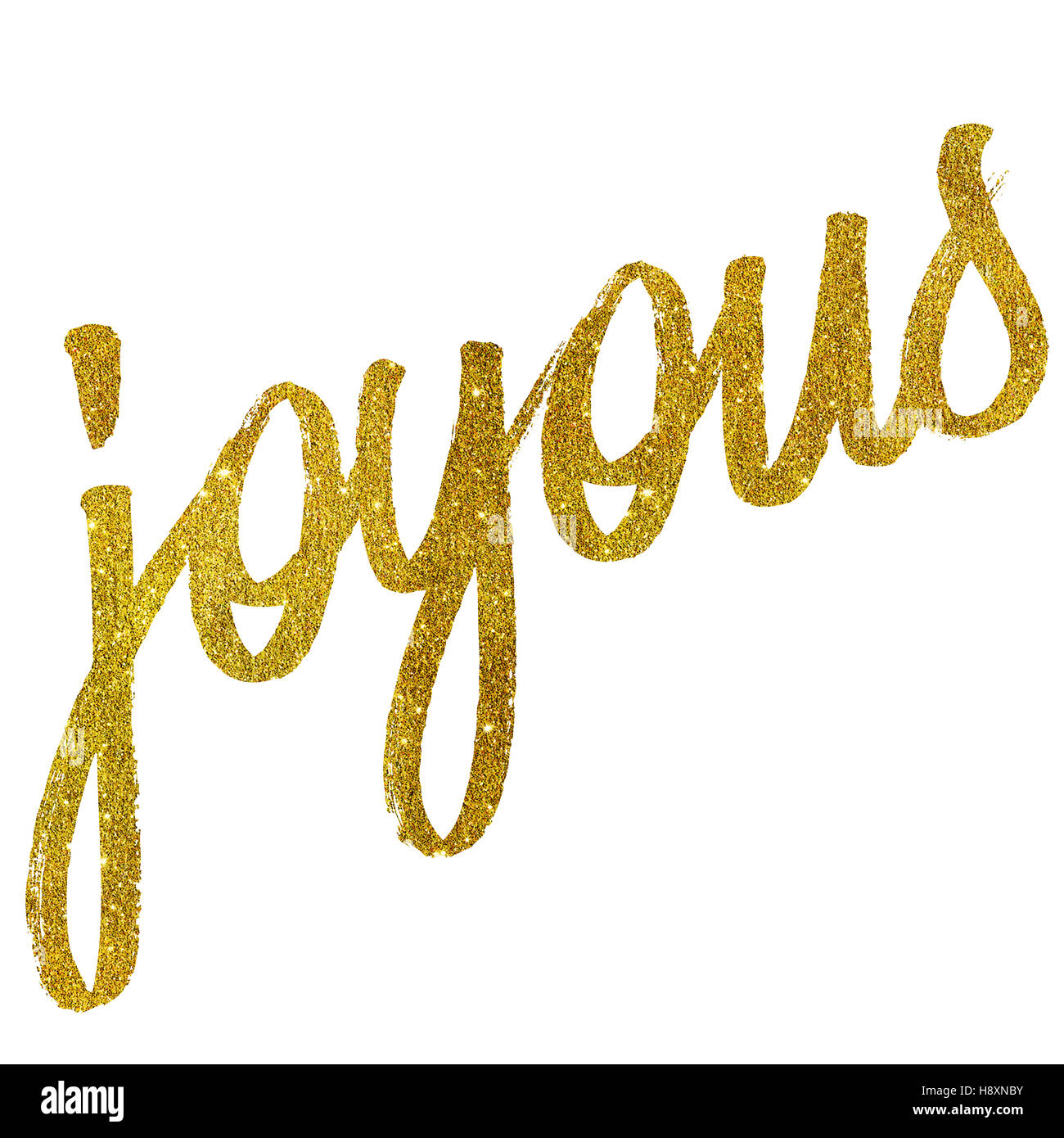 Joyous Gold Faux Foil Metallic Glitter Quote Isolated Stock Photo