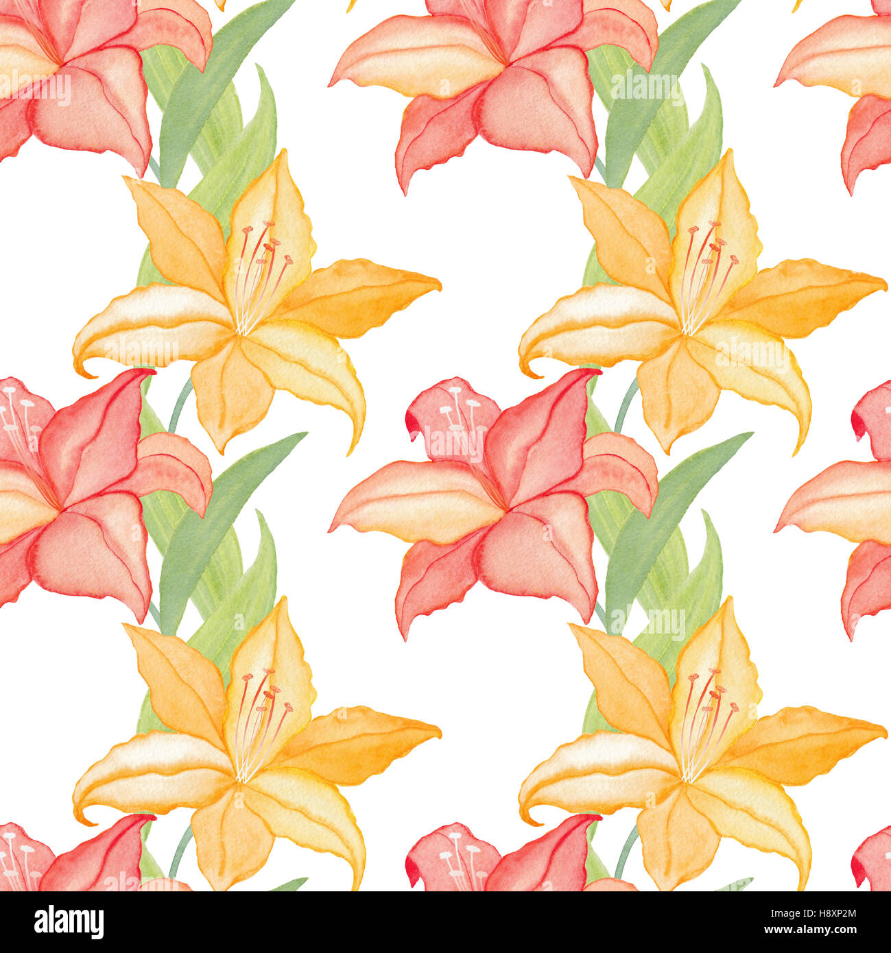 lilly flowers nature and leaves watercolor seamless pattern background ...