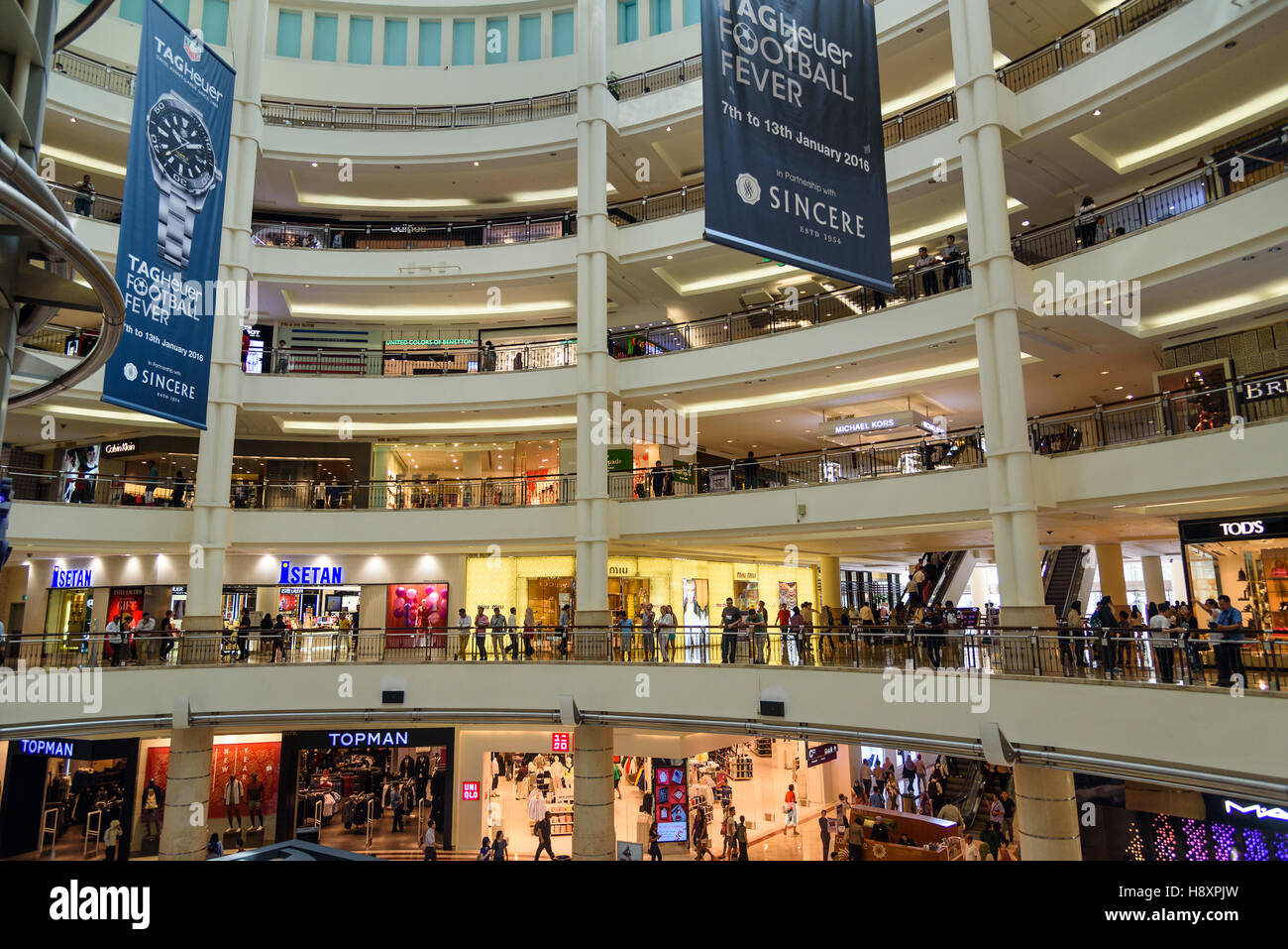 Interior of Suria KLCC shopping mall. It is six level shopping mall