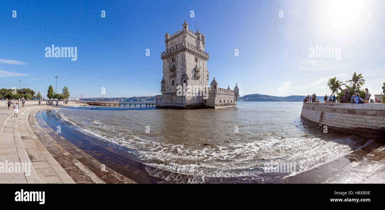 Belem Tower in Lisbon, Portugal. Classified as UNESCO World Heritage it stands as the best example of the Manuelino art. Stock Photo