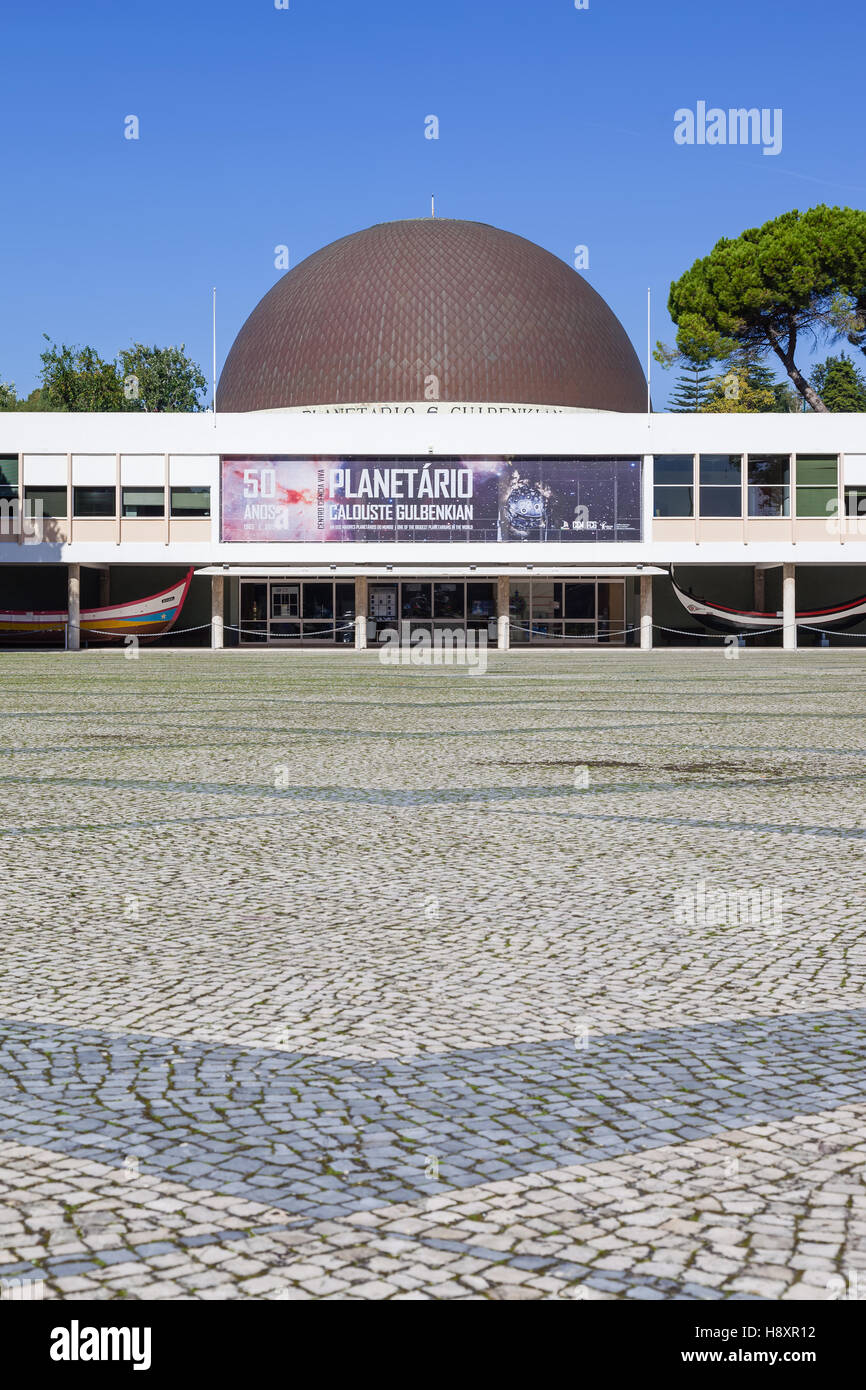 Calouste Gulbenkian Planetarium commemorating the 50th anniversary. Belem District, Lisbon, Portugal. Stock Photo